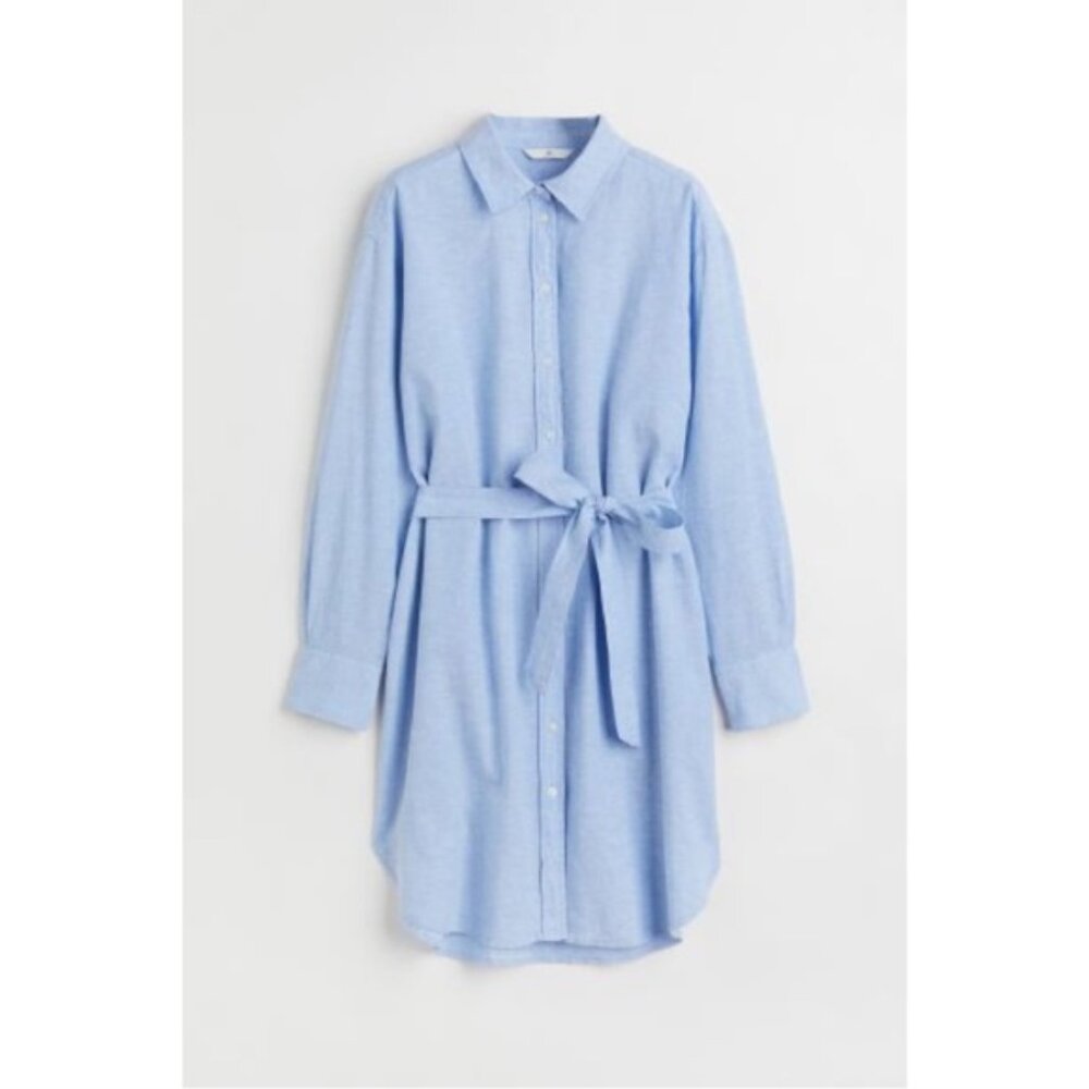 H&M Blue Linen Collared Dress